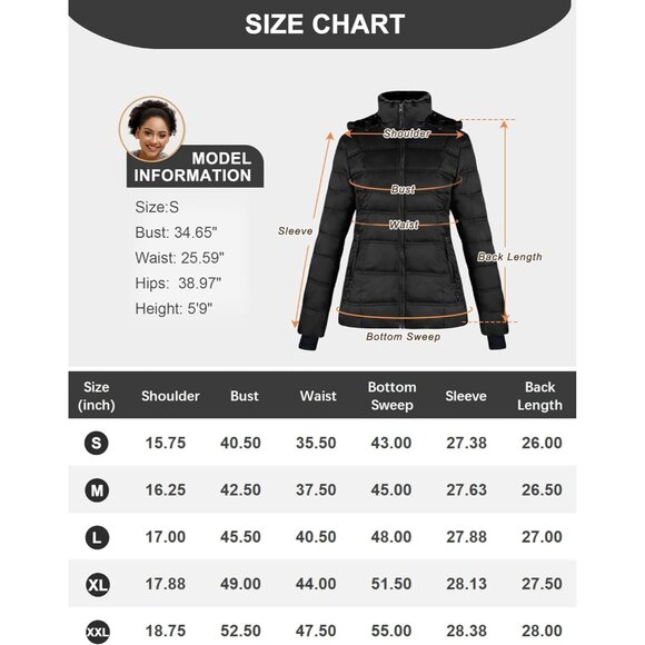 πWomen Black Down Puffer Jacket Warm Winter Coat Faux-Fur Collar Hooded Comfort - Picture 7 of 7